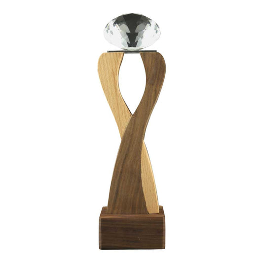 Wooden Trophy with Diamond-Shaped Crystal on Top