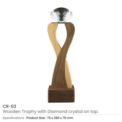 Wooden Trophy with Diamond-Shaped Crystal on Top
