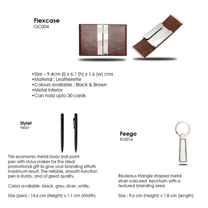 Flexet Cardcase set With leatherette Card case, Ball Point Pen & Silver Keychain