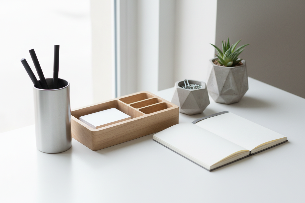Minimal office desk accessories